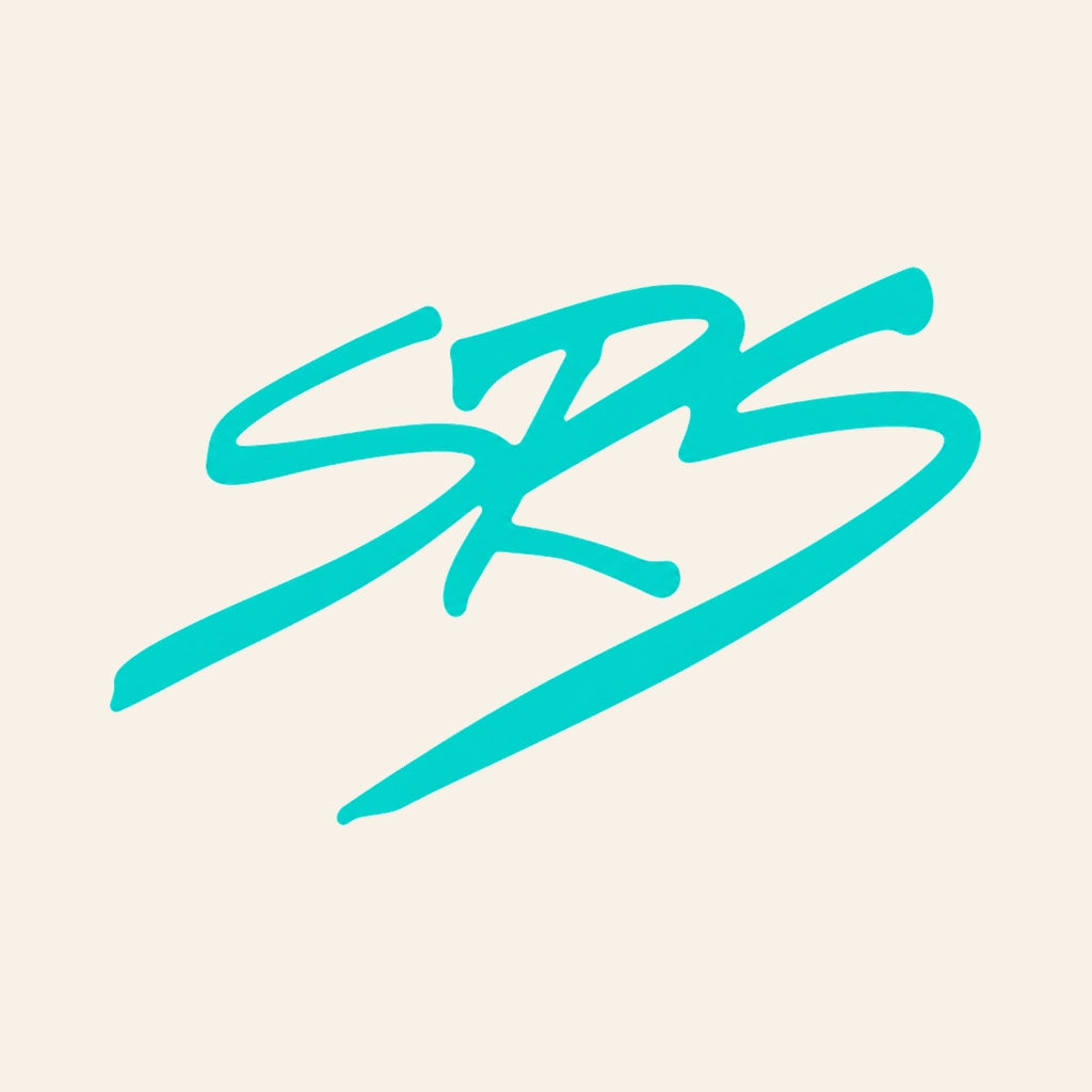 Simon Robin Stephens Art turquoise signature on warm cream